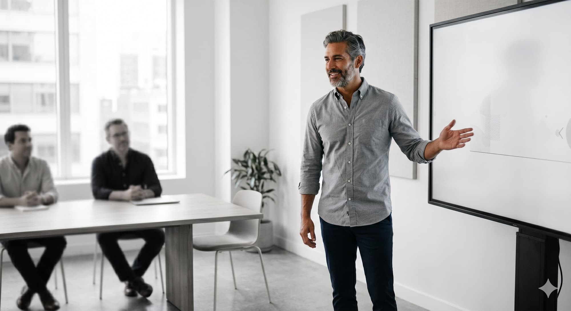A man presenting at work, well-fitted shirt